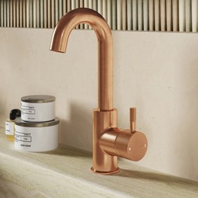 Saniclear Matrix Curved wastafelkraan geborsteld koper
