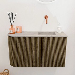Mondiaz Joya DLux 70cm toiletmeubel ronding links dusk met wastafel faye rechts zonder kraangat glace