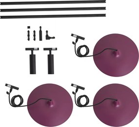 Modern railsysteem zwart met 2 spots en 3 hanglampen paars 1-fase - Slimline Uzzy Panzi