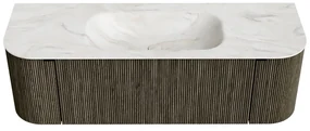 Mondiaz Kurve-dlux 140cm badmeubel ronding links/rechts shadow met 1 lade en 2 deuren en wastafel big small midden zonder kraangat ostra