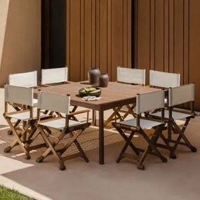 Set Van 150x150 Cm Vierkante Tafel In Aderyn Acacia Hout En 8 Ridley Opvouwbare Tuinregisseursstoelen In Hout Gebroken Wit - Sklum