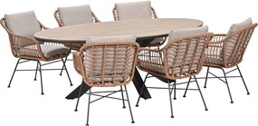 Garden Impressions Lucas tuinset bruin 7-delig - Tulli tuintafel ovaal 220x115 cm