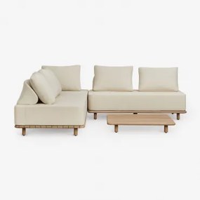 Woonkamer Set Met Modulaire Hoekbank Van 3 Delen En Salontafel 95x95 Cm In Acacia Portet Gardenia Wit - Sklum