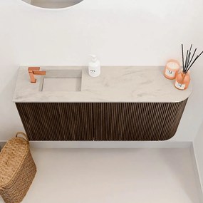 Mondiaz Joya DLux 90cm toiletmeubel ronding rechts walnut met wastafel faye links 1 kraangat opalo