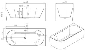 Saniclear Lilla hoekbad 180x80cm rechts glans wit