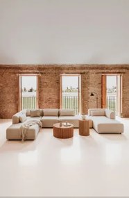 5-delige Modulaire Rechter Chaise Longue Bank Met Dubbele Ottomaan Fogler Teddystof Crème Beige - Sklum
