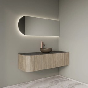 Gliss Design Alluro badmeubel ribbelfront met ronding links 140cm corn silk en zwart leisteen toppaneel