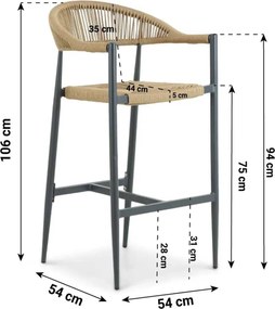 Barstoel Aluminium/rope Taupe-naturel-bruin De Laan Granada