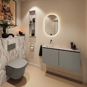 Mondiaz Ture DLux toiletmeubel 100cm smoke met wastafel glace links zonder kraangat