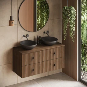 Muebles Mairi badmeubel ribbelfront 120cm walnoot met zwarte waskom