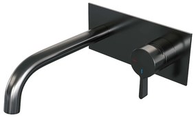 Brauer Gunmetal Edition ColdStart wastafelkraan inbouw gebogen uitloop met achterplaat model E1 gunmetal geborsteld PVD