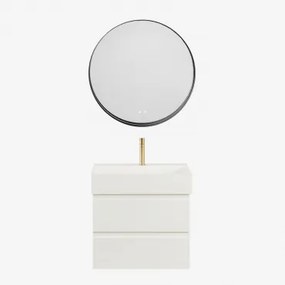 Badkamermeubelset Van Hout En Essenhoutfineer Met Geïntegreerde Wastafel Ona Wit & Round Led And Antifog Zwart Ø80 Cm Kimacs & - Sklum