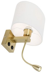 Wandlamp messing met ovale linnen kap wit 25cm - Brescia Combi