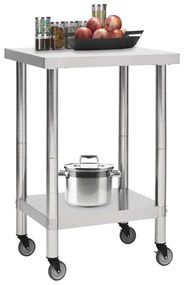 vidaXL Keukenwerktafel met wielen 60x60x85 cm roestvrij staal