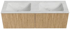 Mondiaz Kurve-dlux 130cm badmeubel oak met 2 lades en wastafel leaf dubbel zonder kraangat opalo