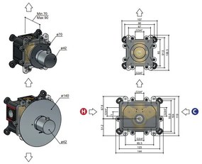 Hotbath Cobber Afbouwdeel Thermostaat met 1 stopkraan Zwart Chroom CB012