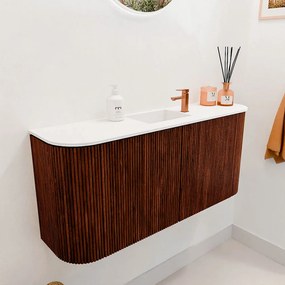 Mondiaz Joya 95cm toiletmeubel ronding links/rechts ruby met wastafel faye midden 1 kraangat talc