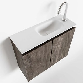 Mondiaz Ture 60cm toiletmeubel dark brown met wastafel talc rechts 1 kraangat