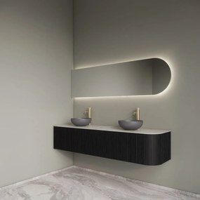 Gliss Design Alluro badmeubel ribbelfront met ronding rechts 180cm black en wit marmer toppaneel