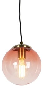 Art deco hanglamp messing met roze glas 20 cm - Pallon
