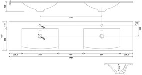 Brauer Glacier dubbele wastafel fine stone 200cm met kraangaten wit glans