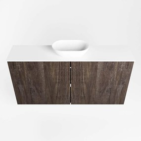 Mondiaz Fowy toiletmeubel 100cm dark brown met witte waskom midden zonder kraangat