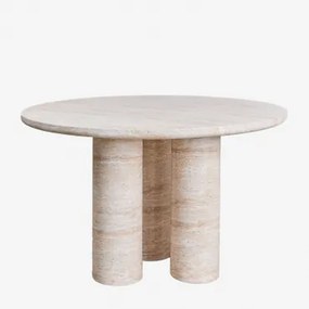Ronde Tuintafel Ø120 Cm In Betonlook Travertijn Lourdes Look Travertino - Sklum