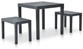 vidaXL Tuintafel met 2 banken kunststof antraciet