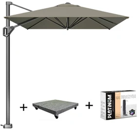 Voyager T1 zweefparasol 300x200 cm taupe met 90KG voet en hoes