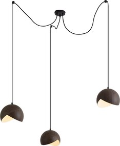 Design hanglamp zwart met houten print kap en opaal glas 3-lichts - Tulip