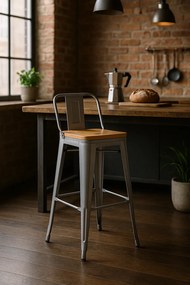 Kruk Torix met rugleuning van natuurlijk hout