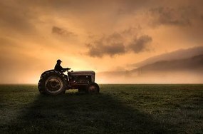 Foto Farmer riding tractor, Bill Hinton Photography, (40 x 26.7 cm)