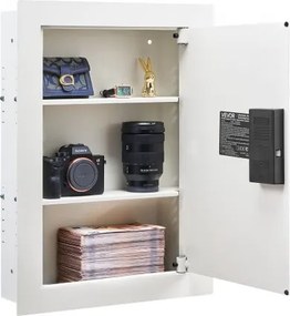VEVOR wandkluis met wachtwoord, sleutel en draaiknop, ingebouwde behuizing van koudgewalst staal Q235 met verstelbare schappen en bevestigingsgaten voor geld, sieraden, paspoort, wit