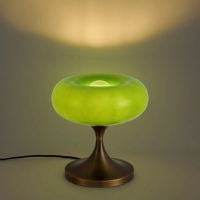 Retro tafellamp donker brons met groene glazen kap 31cm - Glaze
