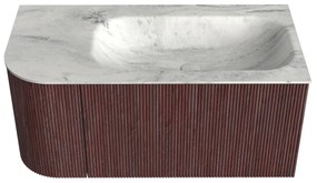 Mondiaz Kurve-dlux 95cm badmeubel ronding links ruby met 1 lade en deur en wastafel big small rechts zonder kraangat opalo