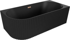 Mexen Gia vrijstaande hoekvormige gegroefde badkuip rechts 170 x 80 cm, zwart mat, geborsteld koper overloop - 52701708071P-65