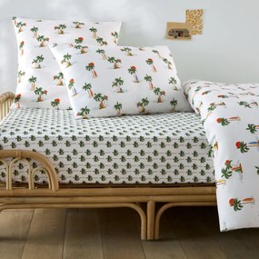 Hoeslaken voor kinderen, 50% gerecycled katoen, kap van 25 cm, palmboomprint, TAPAHI