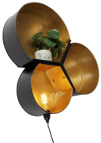 Industriële wandlamp zwart met goud rond - Comb Industriele / Industrie / Industrial E27 Binnenverlichting Lamp