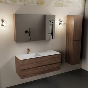 Mondiaz Aivy badmeubel 120cm mocha met wastafel solid surface talc links 1 kraangat en spiegelkast