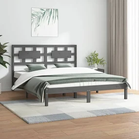 vidaXL Bedframe massief grenenhout grijs 150x200 cm 5FT King Size