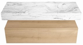 Mondiaz Alan DLux badmeubel 120cm washed oak 1 lade met wastafel glace rechts 1 kraangat