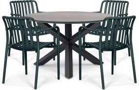 Tuinset Ronde Tuintafel 4 personen 120 cm Kunststof Grijs  Domani Furniture Alba/Xento
