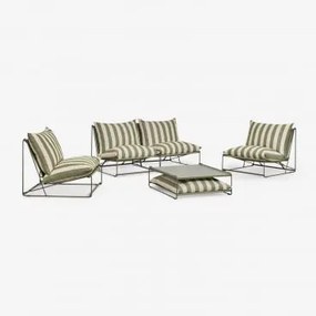 Tuinset Met 2-delige Modulaire Bank, 2 Fauteuils En Ombouwbare Bijzettafel Amaro Tapiocabeige - Diep Olijfgroen - Sklum