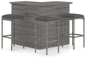 vidaXL 4-delige Tuinbarset met kussens poly rattan grijs