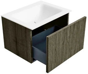 Mondiaz Kurve 60cm badmeubel shadow met 1 lade en wastafel cloud midden zonder kraangat