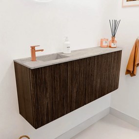 Mondiaz Joya DLux 100cm toiletmeubel ronding rechts walnut met wastafel faye links 1 kraangat glace