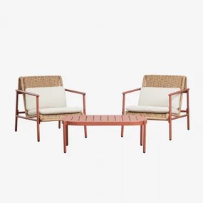 Tuinset Met 2 Fauteuils En Salontafel Van Aluminium En Synthetisch Riet Duroli Terracota - Sklum