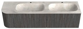 Mondiaz Kurve-dlux 165cm badmeubel ronding links shadow met 2 lades en 1 deur en wastafel stor small dubbel/rechts 2 kraangaten ostra