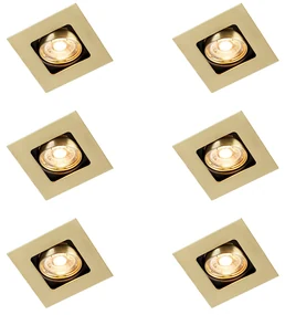 Set van 6 Vierkante inbouwspot messing draai- en kantelbaar - Artemis GU10 Binnenverlichting Lamp