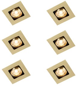 Set van 6 Vierkante inbouwspot messing draai- en kantelbaar - Artemis